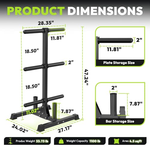 HANDBODE Weight Plate Rack with Barbell Storage, 1100 lbs Capacity | 6-Peg Vertical Holder for 1- or 2-Inch Plates, Heavy-Duty Organizer for Home Gym - style: 420 LB - Set with Rack