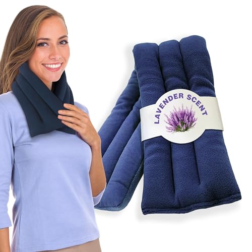 SunnyBay Lavender Microwave Heating Pad, Microwavable Neck Wrap & Heat Pack for Moist Hot Therapy, Heated Neck Warmer for Neck, Shoulder & Back Pain Relief, Flaxseed Filling, 26x6, Navy Blue - color: 6x26 Scented - Navy Blue