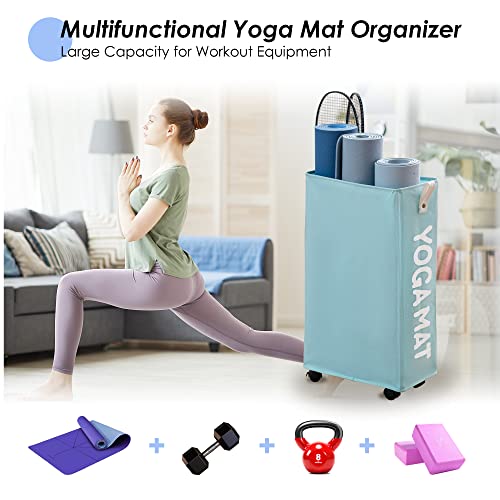 Caroeas Yoga Mat Storage Rack, Yoga Mat Holder Accessories, Home Gym Equipment Storage Yoga Mats, Women Men Workout Equipment Organization with Wheels - color: Light Blue/22'', size: 22'' Large