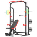 SunHome Power Cage Squat Rack, Power Rack with Pulley System, Adjustable Cable Crossover System, J-Hooks, Dip Handles, Weight Plate Storage - color: S5 with Bench