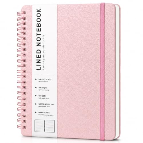 ABERLLS Lined Spiral Journal Notebook with 160 Pages, 8×5.7in, A5 Spiral Notebook, Journaling Notebooks for Work, School, Women, Men, College Ruled Spiral Notebook, Hardcover Leather Journals, Pink - color: Pink, size: A5
