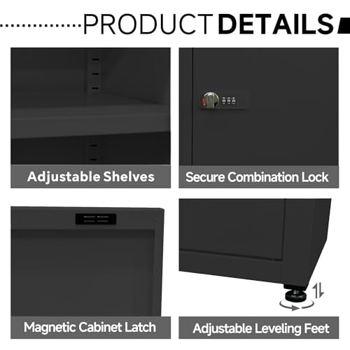MIOCASA Metal Storage Cabinet with Lock, 3 Adjustable Shelves Single Door Steel Locker for Home, Office & Garage (Black) - color: Black