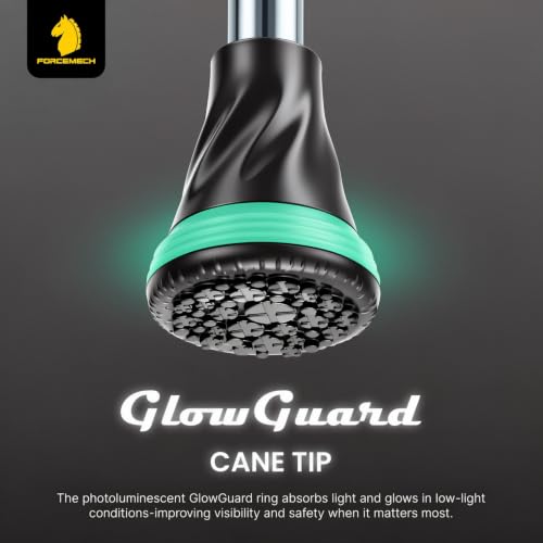 FORCEMECH GlowGuard Foldable Walking Cane for Men & Women, Adjustable Heavy Duty Cane with Glow Tip & Extra-Wide Tip - color: Gloss Gunmetal