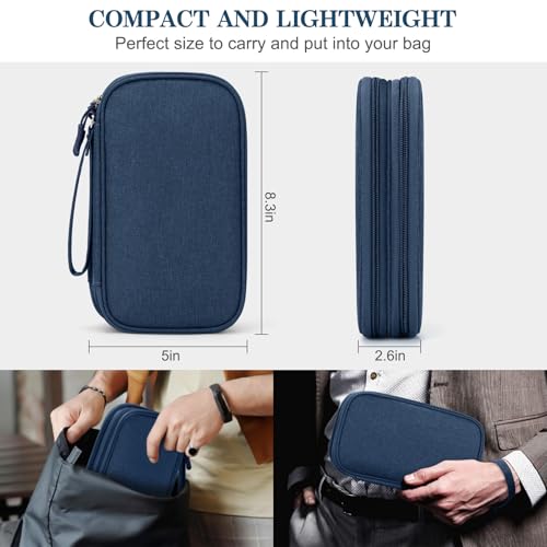 FYY Electronic Organizer, Travel Cable Organizer Bag Pouch Electronic Accessories Carry Case Portable Waterproof Double Layers Storage Bag for Cable, Cord, Charger, Phone, Earphone, Medium Size, Navy | Wrist Strap, Waterproof, Double Layers Portable Elect