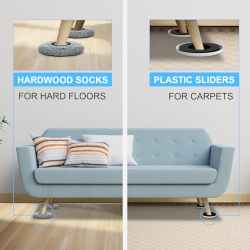 New Upgrade Furniture Movers Sliders: Multi-Surface Furniture Sliders | Round 4PCS 4.3" Moving Pads and 4 Hardwood Socks - with Anti-Slip Groove - Protect Floor and Easily Move Bed Couch Table - size: 4.3in Round 4+4Pack