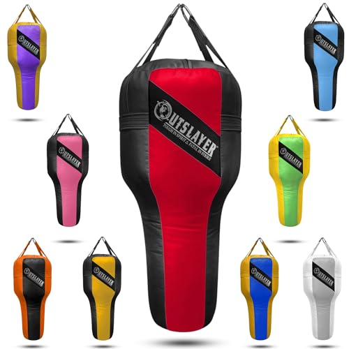 Outslayer Angle Uppercut Heavy Punching Bag for Boxing & MMA - Customizable Colors, Optional D-Ring, Unfilled/Soft Filled Choices - Made in USA - color: Red/Black, style: FIlled WITH Bottom D-Ring