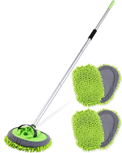 62’’ Car Wash Brush Kit with 2 Replacement Head Covers, Microfiber Car Washing Kit with Long Handle, Car Wash Mop for Cars RV Truck Exterior - color: Car Wash Kit 3PCS