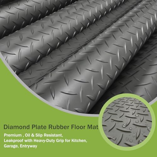 12x20 FT Gray Garage Floor Mat, 2.8mm Thickened Flooring Roll for Under Car Diamond Plate PVC Rubber Mat with 20 Pcs Tapes, Non-Slip Floor Mat for Garage, Warehouse, Gyms, Trailer - color: Gray, size: 12x20 FT