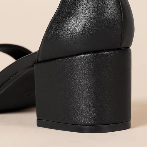 Amazon Essentials Women's Two Strap Heeled Sandals with Adjustable Ankle Strap, Padded Memory Foam Insole - color: Black Faux Leather, size: 8