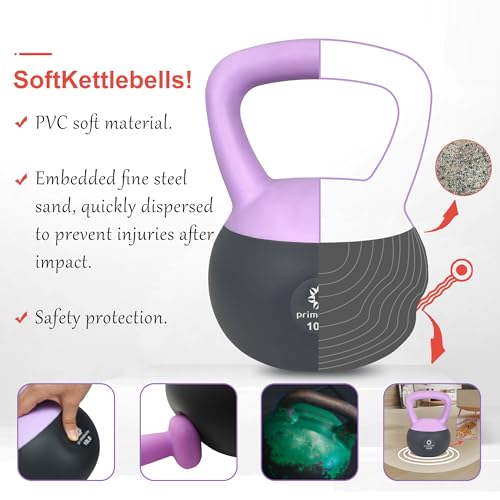 Primasole Soft Kettlebell - Anti-Slip Grip, Neoprene Material, Light Gray or Light Blue, Home Workout Kettlebell Weights for Strength Training
