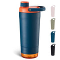 Fijinhom 24 oz Insulated Shaker Bottle with Portable Powder Container. | Leak-Proof Protein Shaker Bottle, 304 Stainless Steel Insulated Water Bottle with Removable Mixer, Measurement Marks, Blue - color: Blue