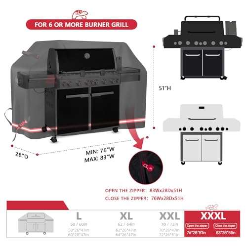 Turtle Life BBQ Grill Cover, 76-83 Inch Adjustable Heavy Duty Waterproof 6 or More Burner Barbecue Gas Grill Covers for Weber Summit Series Royal Gourmet MG Series, Black - color: Black, size: EVO-76&83in