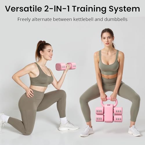 2-in-1 Adjustable Dumbbell Set for Women - 4 Levels (2.2lbs to 12.1lbs) - Home Gym Weights for Women at Home - Fitness Dumbbells - color: Pink