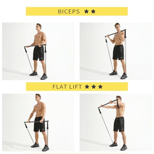 Resistance Band Bar, Portable 43 Inch Pilates Bar with Resistance Bands Home Gym Workouts Stick Squat Yoga Pilates Flexbands Kit for Full Body Shaping - color: 43 Inch Bar + 4PCS Resistance Bands
