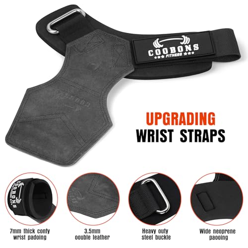 Weight Lifting Wrist Straps, Gym Straps Weight Lifting for Deadlift and Powerlifting, Double Layer Leather Wrist Wraps with Padded Cushion Wrist Loop, Weightlifting Grips for Men and Women - color: Grey