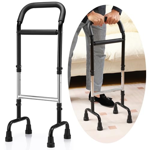 Walking Cane Standing Aids and Supports Adjustable Cane Stand Assist Aid for Elderly up to 300lb Height Adjustable 28.74-36.22 in Mobility for Seniors, Adults and Assistance - color: Black
