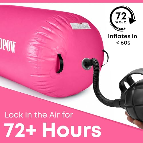 Inflatable Gymnastics Air Barrel Roller with Electric Pump, Heavy Duty PVC Tumbling Barrel Back Handspring Trainer, Air Tumble Track Mat for Home Gym, Cheerleading, Yoga Practice - color: Pink, size: 3.3'L x 2.6'D