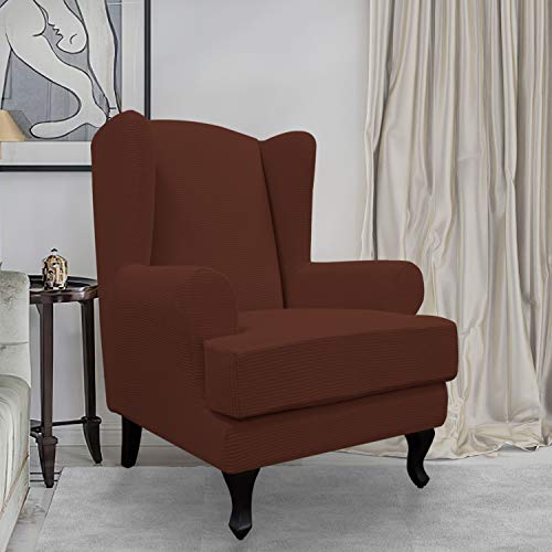 Easy-Going Stretch Wingback Chair Sofa Slipcover 2-Piece Sofa Cover Furniture Protector Couch Soft with Elastic Bottom, Spandex Jacquard Fabric Small Checks Coffee - color: Coffee