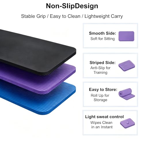 DEAYOU 3 Pack Yoga Knee Pads Cushion, Non Slip Exercise Mat for Pain Free Yoga, Extra-Thick Pilates Knee Mats, Portable Yoga Mat Accessory for Fitness, Elbows, Wrist, Forearms, 24"x10"x0.6", 3-Color