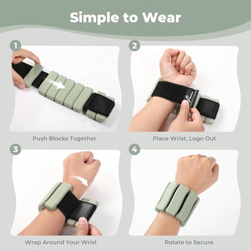 Sportneer Wrist & Ankle Weights for Women & Men Set of 2 (1LB/2LB Each) - Soft Silicone Arm & Leg Weights for Pilates, Yoga, Walking, Barre, Home Workout, Water Aerobics - color: Dusty Matcha, size: 2 Lb Pair (1 Lb Each)