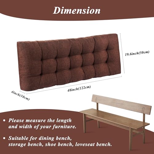 Indoor Bench Cushion for Indoor Furniture 48"x19" Coffee 1 Pc | Thick, Stay in Place, Textured Fabric, for Entryway Window Shoe Storage and Kitchen Bench, Comfort Sitting, Upgrade Decor - color: Coffee