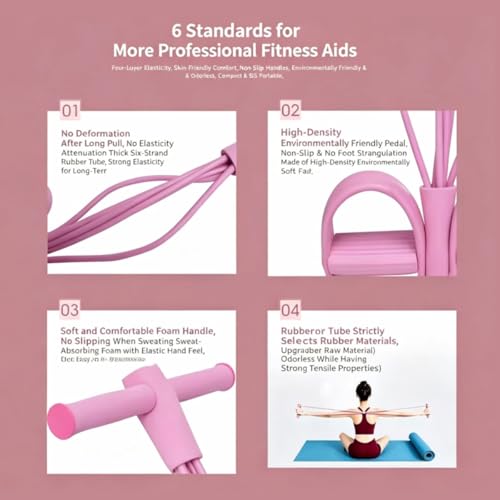 6 Tube Pedal Resistance Bands with Handle Set - color: Pink