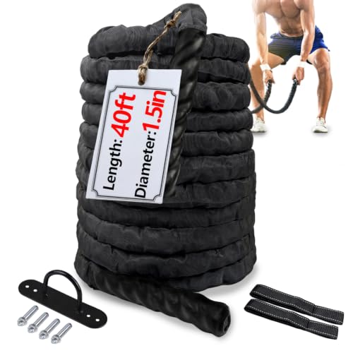 Battle Ropes Black Workout Rope 1.5 inch Battle Ropes for Home Gym 40ft Exercise Ropes for Working Out Heavy Ropes for Exercise Training Weighted Rope Weighted Workout Rope Battle Rope