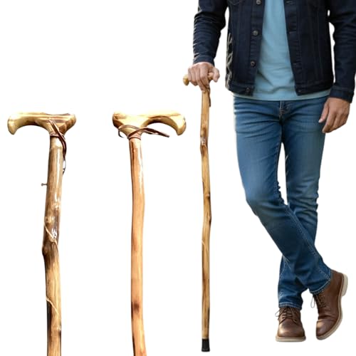 Natural Wood Walking Cane Set of 2 – Handcrafted 35" Wooden Walking Stick with Non-Slip Rubber Tip – Random Natural Design Selected – Lightweight Mobility Support for Men & Women