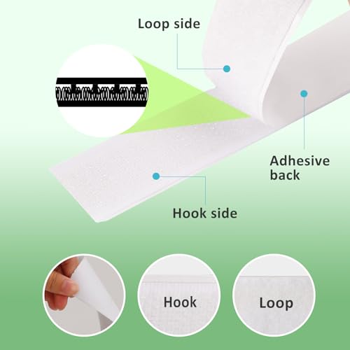 1''×41Ft White Heavy Duty Hook And Loop Tape Adhesive, No Punching Picture Wall Mounting Roll, Sticky Back Couch Cushion Grip, Keep Rugs in Place, Strong Adhesive Tape for DIY at Classroom Office Home - size: 1In × 41Ft, style: White