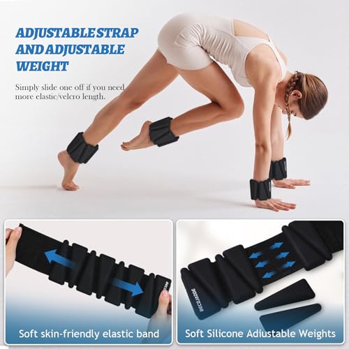 BECOJADDE Ankle Weights Set of 2 (1 lb/2 lb/3 lb Each) Adjustable Wrist Weights for Women Men Wearable Arm Leg Weight for Pilates, Running, Walking, Workout, Yoga - color: Black, size: 6 Lb Pair (3 Lb Each)