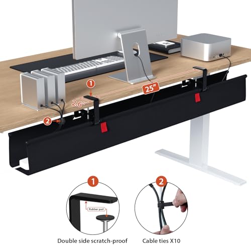 Univivi No Drill Under Desk Cable Management Tray, 48" Cord Organizer for Table, Clamp/Screw Mount Desk Cable Management, Premium Fabric Cable Management Tray for Office, Home (Extra Large) - color: Black, size: 48"L x 5.5"W