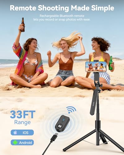 TECKNET 71" Selfie Stick Tripod for Phone with Light, Portable Extendable Cell Phone Tripod Stand with Wireless Remote and Phone Holder, with Wireless Remote Control for iPhone/Android/Camera - color: Light Black