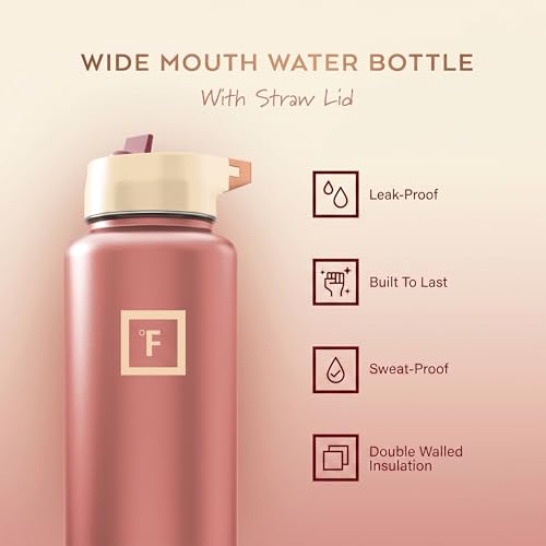 IRON °FLASK 40 oz Wide Mouth Water Bottle with Straw | Insulated Stainless Steel Sports Water Bottle with Leakproof Straw Lid - BPA Free, Cold 24 Hrs, Sweat Free (Dream Sunset) - color: Dream Sunset, style: Straw - 40 Oz (1 Lid)