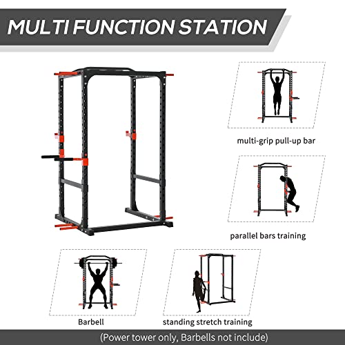 Soozier Adjustable Power Tower Pull Up Tower Dip Station Black | Pull Up Bar, Squat Rack, Power Cage, Home Workout Equipment, Upper Body Strength Training Equipment