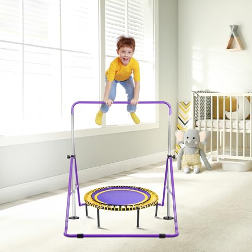 Expandable Gymnastics Bars with Ring, Adjustable Height Gymnastic Horizontal Bars, Gym Junior Training Bar Children Folding Training Monkey Bars for Kids - color: Purple