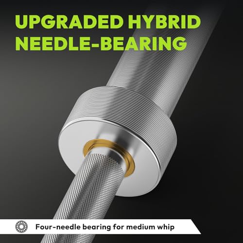 HANDBODE 7 FT Olympic Barbell 45 LB, 2-Inch Standard Weight Bar, 1000 LB | Needle Bearings, Knurled Grip, Hard Chrome Coating, Powerlifting, Bench Press, Deadlift, Squat, Hip Thrusts And Cleans - color: Silver