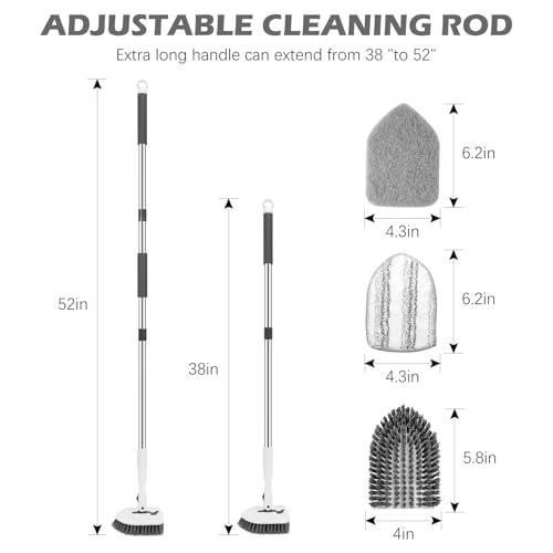 SetSail Floor Scrub Brush, 3-in-1 Tile Tub Floor Scrubber with 52-inch Adjustable Long Handle Shower Cleaner Brush and 3 Detachable Replacement Brush Heads for Cleaning Bathroom Tub Tile, White Grey - color: White Grey, size: 2 Pads