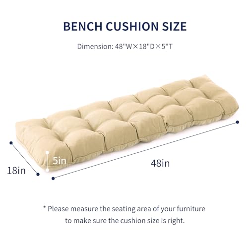 IPYNBAP Outdoor Bench Cushion, 48x18x5 Inch, Water-Resistant Bench Cushion for Outdoor/Indoor Furniture, Patio Bench Seat Cushion, Fade Resistant Outdoor Cushions for Porch Swing Couch, Beige - color: Beige, size: 48x18x5 Inch