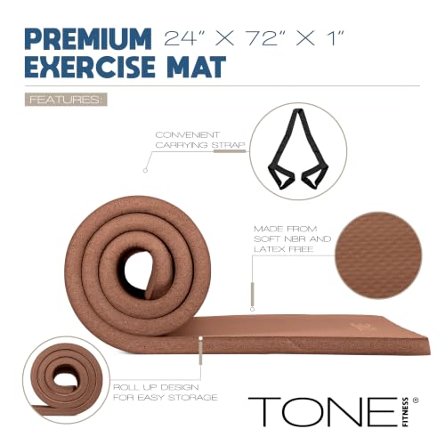 Tone Fitness 1-Inch Thick Yoga Mat | High-Density, Non-slip Exercise Mat with Carrying Strap for Yoga, Pilates, & Home Gym Workouts | Multiple Options - color: Mocha, style: Diamond