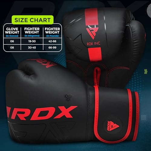 RDX Kids Boxing Gloves Sparring and Muay Thai Maya Hide Leather, Kara Patent Pending Junior Training Mitt for Kickboxing, Punching Bag, Focus Pads, MMA, Thai Pad, Double End Ball Punching Gloves - color: RED, size: 6OZ