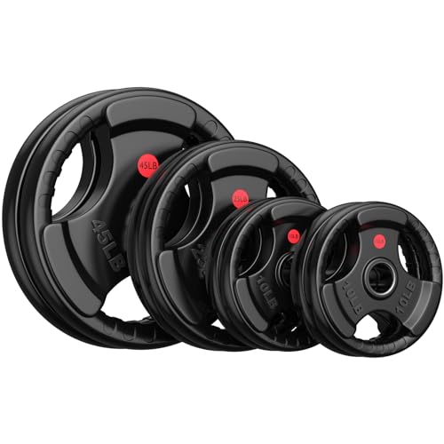 Gikpal Olympic Weight Plates, 2-Inch Three-Grip Rubber Coated Barbell Plates with Steel Hub, Cast Iron Weights for Strength Training & Home Gym, Pair or Sets (2.5–45LB) - style: 180LBS Set (4x10,2x25,2x45lb)