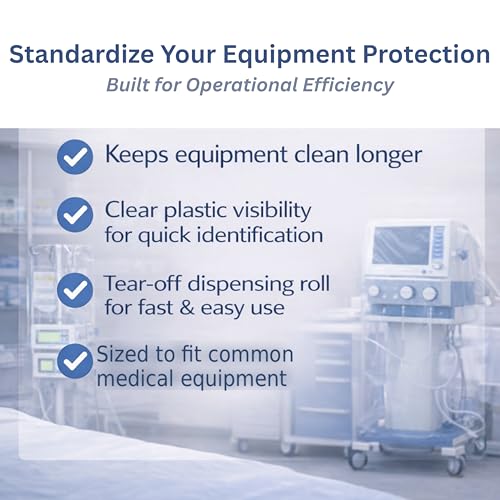MABIS Disposable Medical Equipment Covers on Roll, Protective Dust and Moisture Barrier for Medical Devices, 28 x 22 x 60 Inch Clear Plastic, 55 Covers per Roll