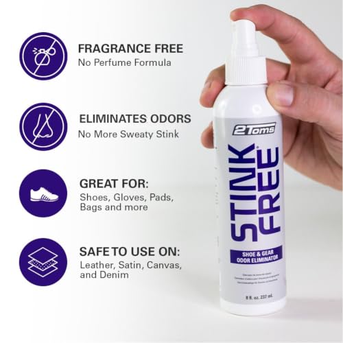 2Toms StinkFree Odor Eliminator Spray for Sweat & Shoes, 8 Oz, 2 Bottles | Odor Eliminating Spray for Smelly & Stinky Shoes & Athletic Gear - size: 8 Fl Oz (Pack of 2)
