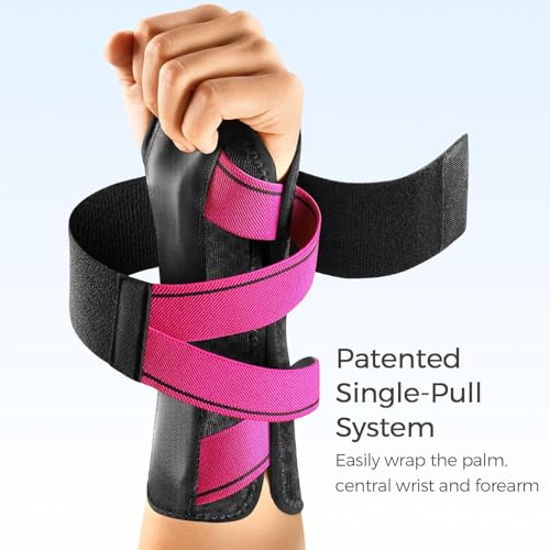 FREETOO Carpal Tunnel Wrist Brace Night Support Fit Left Hand for Work, Pain Relief Wrist Splint for Tendonitis, Sprain, Strain, Rigid Hand Brace for Arthritis for Women & Men (XS, Black/Pink) - size: XS, style: Left-Rosa Pink/Black