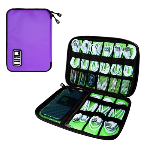 Lcsmaokin Electronics Travel Organizer,Portable Waterproof Electronic Travel Storage Bag for Small Charging Cord Storage,Charger,SD Card etc,for Travel,Business-Purple Green - color: C-Purple-Green, size: Single Layer
