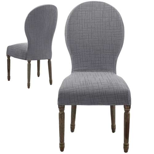 Round Back Dining Chair Cover Set 2/4/6, Curved Back Chair Covers Stretch Armless Dining Chair Slipcovers Mid Century Modern Chair Seat Protector for Kitchen, Home and Banquet (Dark Gray, Set of 2) - color: 2-dark Gray, size: Set of 2