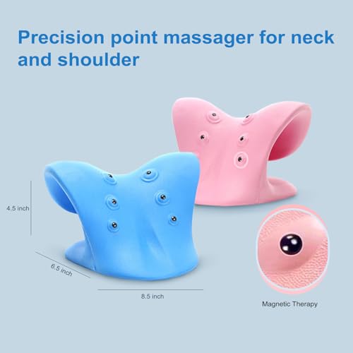 Neck Stretcher with Magnetic Therapy Acupressure for Pain Relief, Neck and Shoulder Relaxer, Chiropractic Pillow, Restore Neck Curve (Blue) - color: Blue