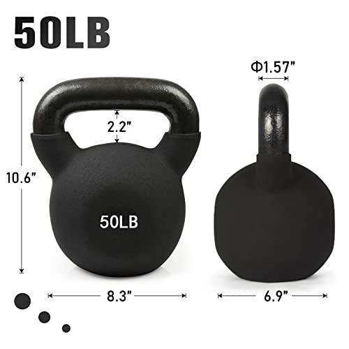 RitFit Neoprene Coated Kettlebell Weight Set, Solid Cast Iron - color: 50LB(Black）