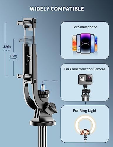 71" Phone Tripod & Selfie Stick, All in One Extendable Cell Phone Tripod with Wireless Remote, Tripods Stand for iPhone & Travel Selfie Stick 360° Rotation Compatible with iPhone Android, Camera - color: Black, size: A-[70.86Inch＆Reinforced Stability]