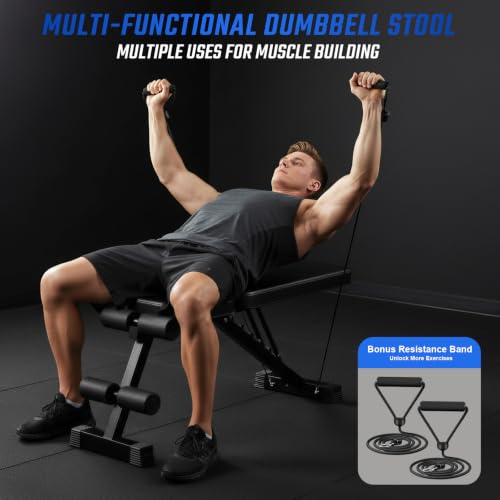 ALSO GO Adjustable Weight Bench, Workout Benches with Leg Extension, Foldable Incline Decline Bench Press, Roman Chair, Full Body Strength Training Equipment for Home Gym - color: Matte Black